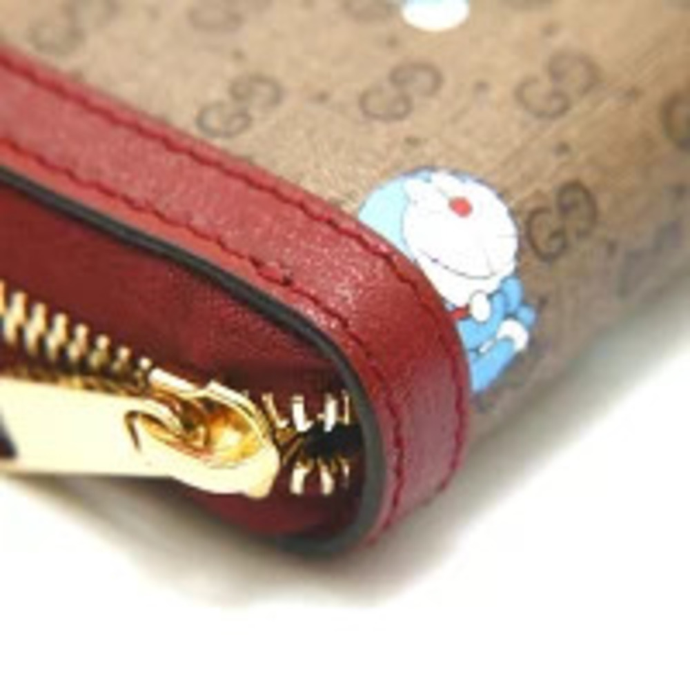 Gucci Doraemon GG Supreme Zippy Long Wallet Brown Red - Picture 6 of 9